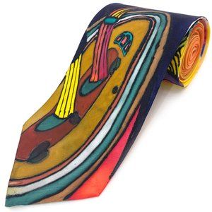 HUNDERWASSER Inspired Vintage Hand-Painted Silk Necktie